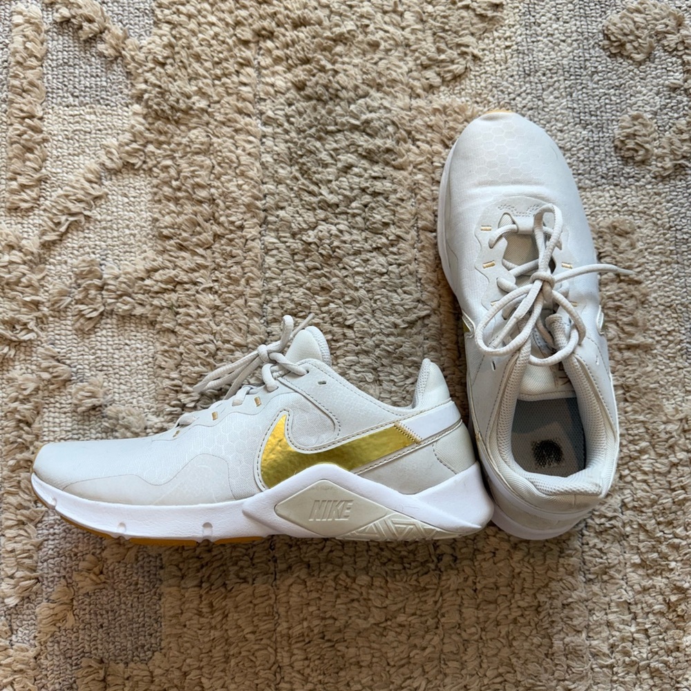 Nike White and Gold Modern Sneakers